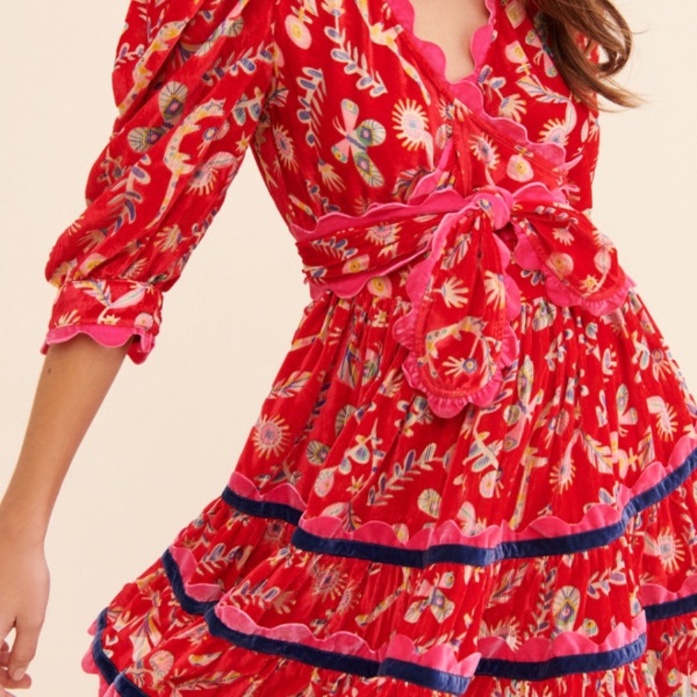 CeliaB Gladys Red and Pink Patterned Dress